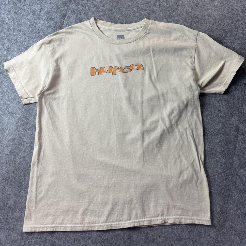 HUF Shirt Mens Large Beige HUF Co Logo Graphic Streetwear Skate T-Shirt